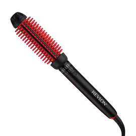 REVLON New and Improved SmoothStay Coconut Oil-Infused Heated Hair Styling Brush | 1” Barrel for Voluminous, Shiny Results (Black/Red)