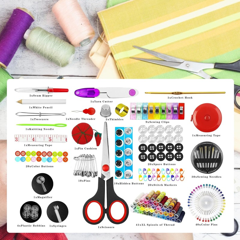 Sewing Kit Basic Equipment with 229 Sewing Accessories, Includes Dressmaking