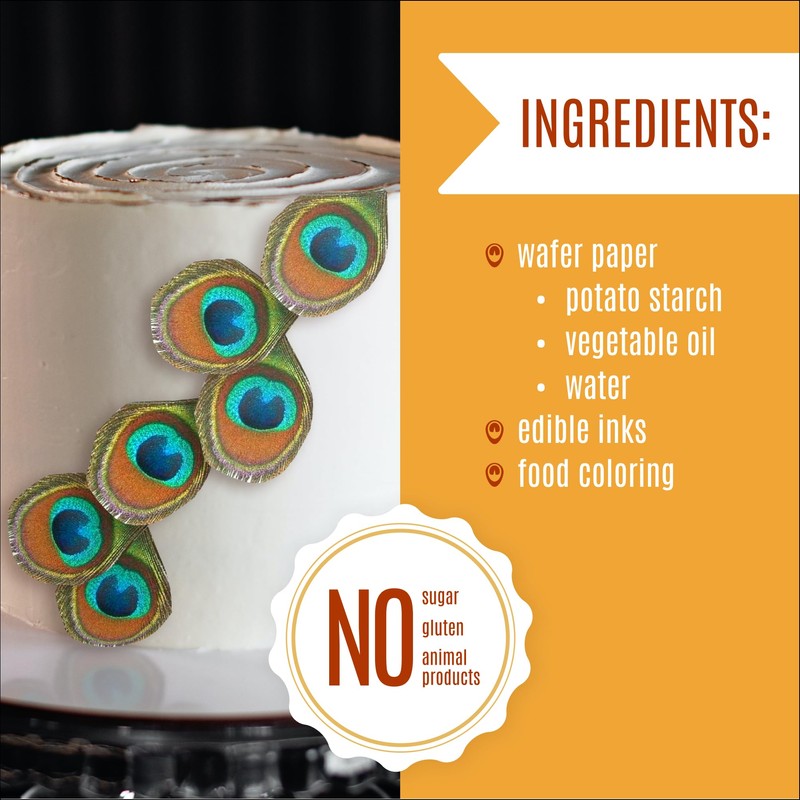 Edible Peacock Feathers - Set of 12 - Cake Decorations,