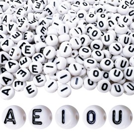 MIIIM 1000pcs Vowel Pony Letter Beads for Keychains Making (A, E, I, O, U), 4x7mm Round Letter Beads for Bracelets Making, Alphabets, Numbers (White and Black)