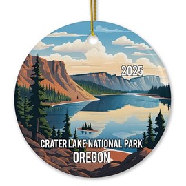 Crater Lake Oregon Landscape Christmas Ornament, 3-Inch Ceramic