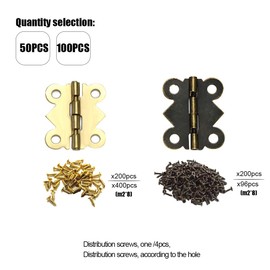 YOFASEN Door Hinges - Mini Butterfly-Shaped Hinges Retro Butt Hinges with Screws for Jewelry Chest Box, 50 Pcs