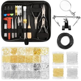 Tntleays Suministros Para La Fabricación De Joyas Para Adultos - Kit Permanente De Iniciación De Joyería Con Herramientas,4 Collares, Alicates De Joyería, Alambres De Joyería, Fornituras, Lupa Y Bolsa