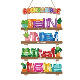 HOURIA Books of The Bible Classroom Door Sign, Inspirational Bible Verses Scripture Door Decor, Colorful Christian Religious Sunday School Wall Hanging Sign for Classroom Homeschool Church Nursery