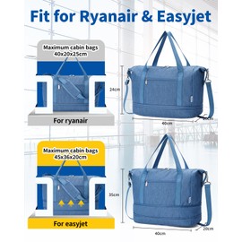 Narwey for Ryanair Cabin Bags 40x20x25 Underseat, Expandable for Easyjet Cabin Bag 45x36x20, Travel Duffel Hospital Weekend Overnight Bag Carry on Hand Luggage for Women & Men (Navy Blue)