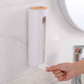 Cotton Pad Dispenser Wall Mounted with Wooden Lid - Cotton Pads Storage Cotton Pads Bathroom for Cotton Balls Cotton Ball Cosmetic Container Bathroom Dressing Table Organiser Accessories, White
