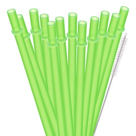 Dakoufish BPA Free 12 Piece 9 Inch Reusable Plastic Thick Drinking Straws for Mason Jar Yeti Rambler Plain Color（9inch，Green）