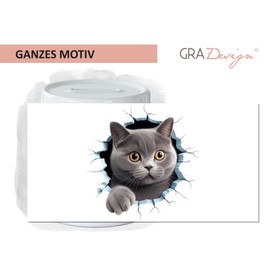 GRAZDesign Funny Cat Money Box with Cat Motif - Wall Crack - Money Gift for Adults and Children Made of Ceramic