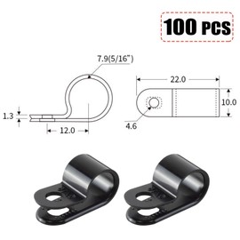 100 Pack of Black Nylon P-Clips, 7.9mm (5/16”) Diameter, Plastic Cable Clips