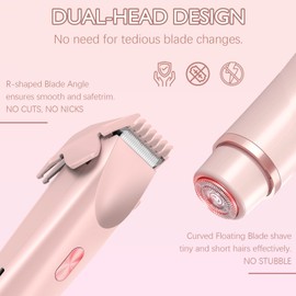 Bikini Trimmer for Women, 2 in 1 Electric Razors for Women - Double Head, Rechargeable, IPX7 Waterproof, Pain-Free Hair Removal for Facial, Body & Sensitive Areas with Ceramic Blades, Cordless