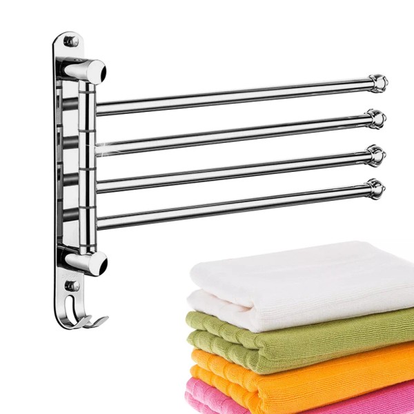 SENDERPICK 4-Arm Towel Bar Towel Rack Bathroom Towel Swivel Wall-Mounted