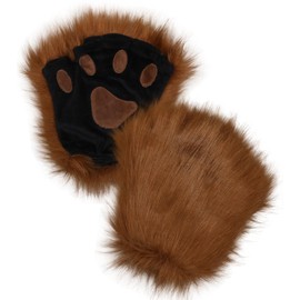 Focupaja Furry Faux Animal Cosplay Fingerless Gloves Bear Wolf Paws Cute Cat Gloves Winter Gloves One Size, Bear Paw Camel