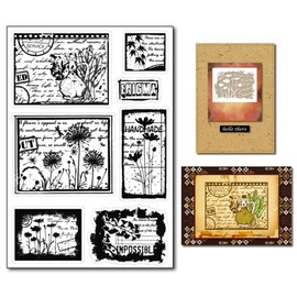 Arbuya Vintage Style Silhouette Dandelion Clear Stamps for Card Making or Journaling Flower Silhouette Daisy Maple Leaves with Text Rubber Stamps for Scrapbooking Photo Album Decor Paper Crafting