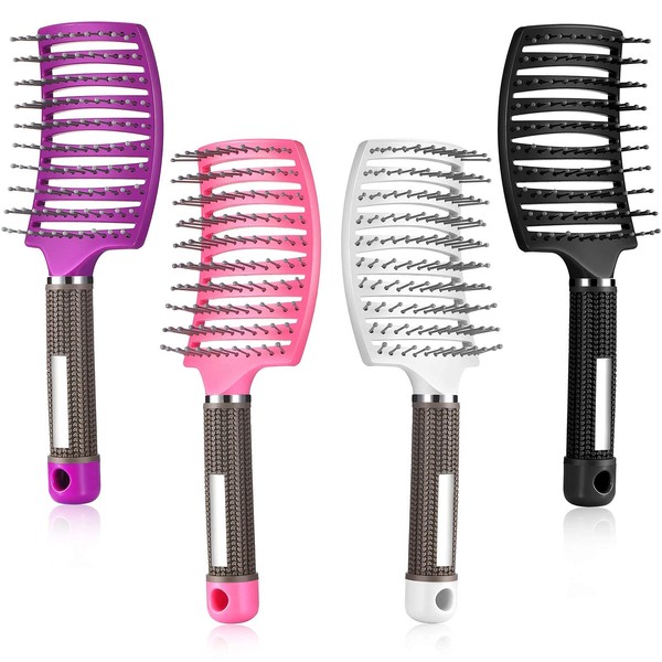 4 Pieces Detangling Massage Hair Brushes Curved Vent Hair Brushes Vented Styling Hair Comb Barber Hairdressing Styling Tools for Women Girls Hair Styling, 4 Colors
