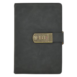 Auvier Diary with Lock, PU Leather Password Lock Notebook, Lockable Journal for Adults with Combination Lock, A5 Writing Notebook Secret Notepad for Office Women Men, Black