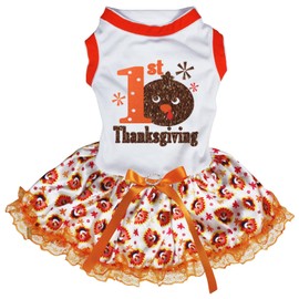 Petitebelle 1st Turkey Thanksgiving Puppy Dog Dress (White/Turkey Lace, XXXL)