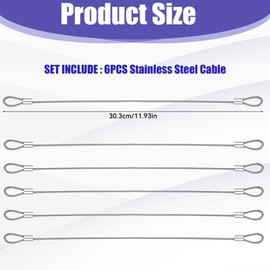 6 Packs Steel Cable with Dual Loops, Security Portable Cable Chain Lock Chain for Outdoor Gates Stage Lighting Luggage Lock Wire Rope 2mm Thickness 11.93 Inch Length