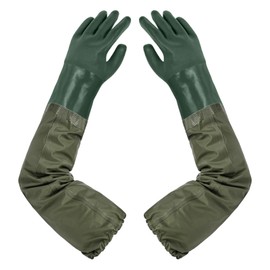 ANOMM Long Pond Gloves, Waterproof Long Rubber Gloves, 71 cm PVC Reusable Work Gloves for Drain Cleaning for Gardening, Fishing, Aquarium, Mechanical Engineering (Green)