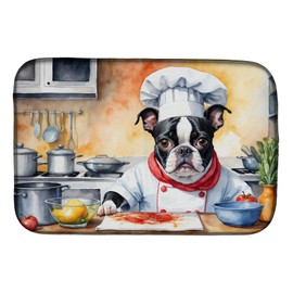 Caroline's Treasures DAC6215DDM Boston Terrier The Chef Dish Drying Mat Absorbent Dish Drying Mat Pad for Kitchen Counter Dish Drainer Mat for Countertop, 14 x 21", Multicolor