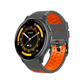 RosMank 22mm Silicone Watch Band Compatible with Garmin Venu 3 / Venu 2 / Vivoactive 4 / Active, Two Color Silicone Replacement Strap for Garmin Forerunner 265 / Forerunner 255, GrayOrange