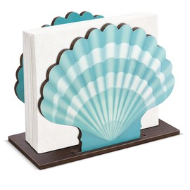 Coastal Seashell Wooden Napkin Holder for Table Beach Teal Seashell Wood Napkin Holder for Home Kitchen Dining Room Decor Napkins Tissue Dispenser