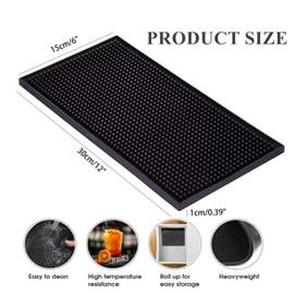 Set of 2 Bar Service Mat, 15 x 30 cm Bar Mat, Dish Drying Mat, Rubber Mat, Non-Slip Draining Insulated Mat, Rubber Drip Mat, Tableware for Bar, Club, Kitchen, Café, for Draining Stand, Black