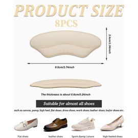 JEXOWIQ 8 Pairs of Heel Pads, Heel Protection for Shoes, Unisex Heel Pads for Too Large Shoes, Heel Inserts, Prevents Heel Abrasion and Heel Slide