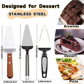 Juego de 3 espátulas para tartas, cortador de tartas para cortar y servir postres, pizza y pasteles, mango dentado de acero inoxidable fácil de agarrar, espátula de pizza para cocinar alimentos
