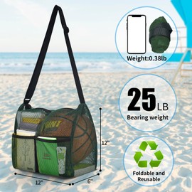 Mildbeer Gym Tote Bag, Mesh Bag Crossbody Tote 12x6x12 for Gym Beach Ball Games Training Camping Hiking Clothes Storage (Green)