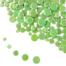 Iridescent Round Glass Mosaic Tiles for Crafts Bulk,500g Mini Circle Mosaic Glass Pieces for Flowerpots, Vases, Cups, Garden and Home Decor DIY Mosaic Making Supplies (Green)