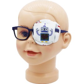 Parche para ojos astrópico 3D de algodón y seda para niños | Parche para ojos para niños | Parche médico para niños con ojo perezoso (robot gris, ojo izquierdo)