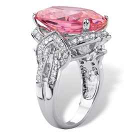 PalmBeach Platinum-Plated Oval Shaped Pink Cubic Zirconia Ring Sizes 6-10 Size 9