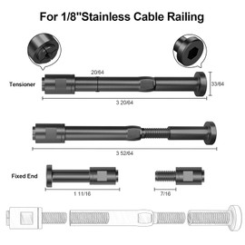 BLIKA Upgraded 20 Pairs 1/8" Black Swageless Invisible Cable Railing Kits for Deck Stair Railing, T316 Stainless Steel, Swageless Tensioner and Ends for 2"x2" Wood/Metal Posts, Cable Railing Hardware