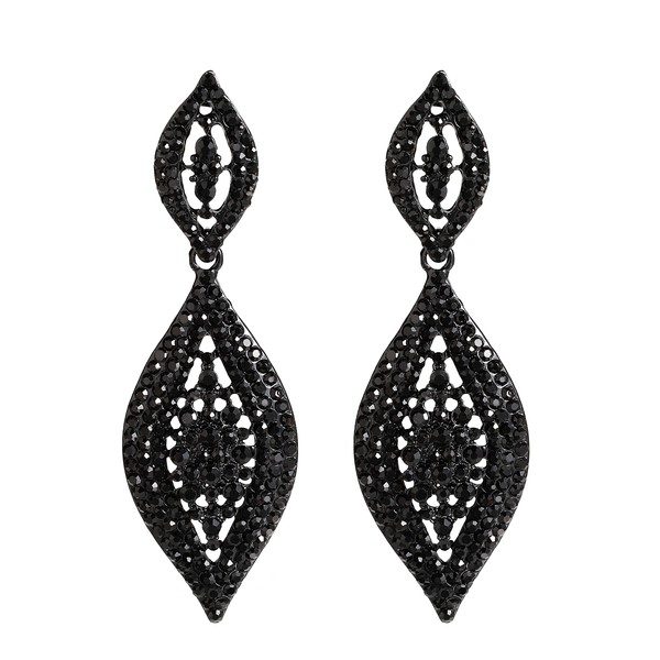 VANGETIMI Fashion Black Rhinestone Crystal Wedding Earrings for Women Bridal