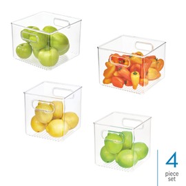 iDesign 50% Recycled Plastic Refrigerator Set, Made in The USA – Versatile Design Ideal for Freezer, Fridge, Pantry, and Cabinet Organization, Two 6” x 6” x 6” & Two 6” x 6” x 8” Bins, Clear