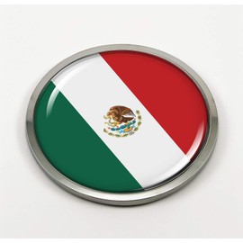 Flag of Mexico | 3D Domed CAR Emblem Badge Sticker Chrome Plastic Round Bezel