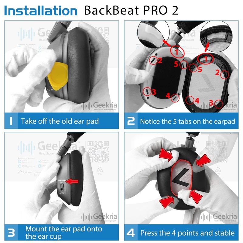 Geekria QuickFit Protein Leather Replacement Ear Pads for Plantronics BackBeat