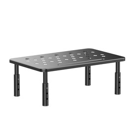 Tehttz 1 Pack Black Metal Monitor Stand Riser, 3 Height Adjustable Monitor Riser with Mesh Holes, Metal Shelf Holder Screen Floor Stand Riser Metal Platform for Computer, Laptop, Printer