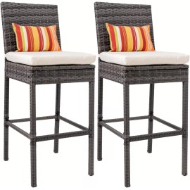Set of 2 Piece 30'' Height PE Wicker Charcoal Bar Stools with Beige Cushion