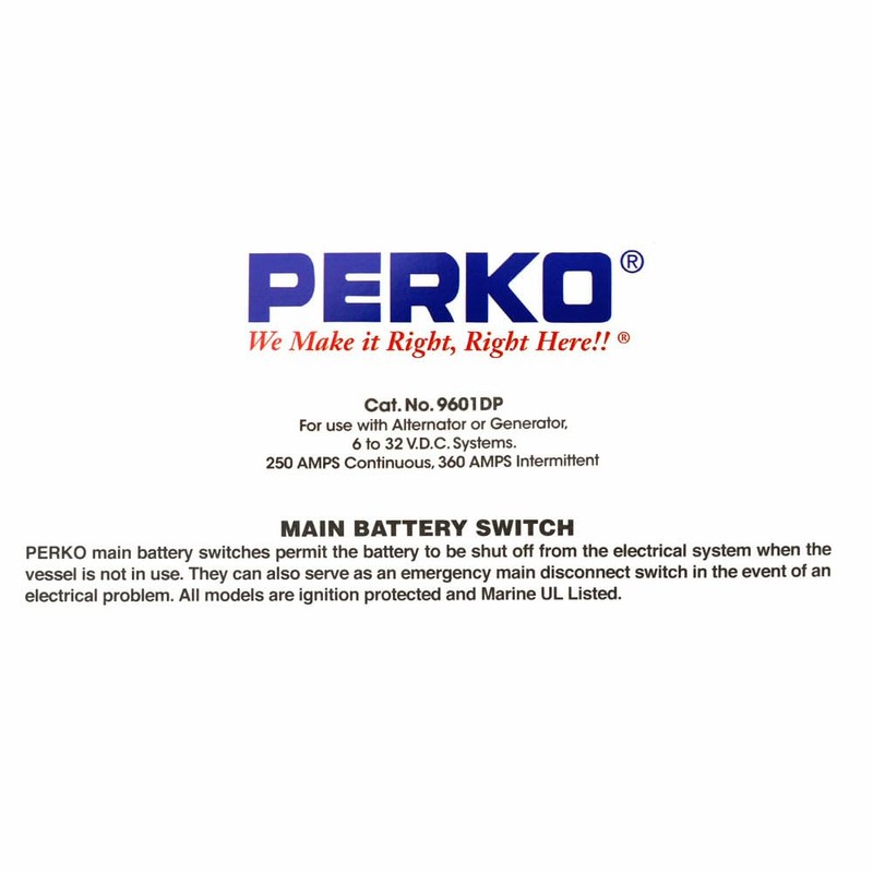 Perko Boat Main Battery Disconnect Switch 9601DP | 2-Position 250A
