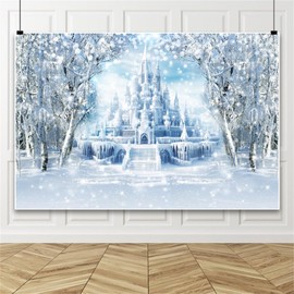 ZJRBJB 8x6ft Winter Forest Castle Backdrop Ice Castle Snow World Wonderland Photography Background for Winter Christmas Holiday Kids Newborn Baby Princess Birthday Party