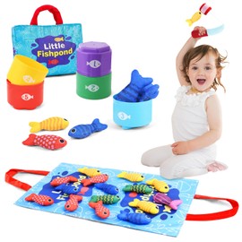 AOOWU Montessori Fishing Game, Toy for Ages 2, 3, 4, 5 Years, Felt Fishing Toys Promotes Fine Motor Skills and Hand-Eye Coordination, 22 Pieces, Multicoloured