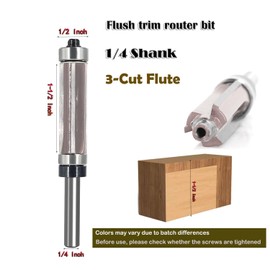 SICWOOD Top and Bottom Bearing Flush Trim Router Bit 1/4 Shank, 3-Cut Flute, 1-1/2-Inch Height X 1/2-Inch Diameter, Carbide Tipped, Template Flush Cut Trim Router Bit, for Woodworking Trimming