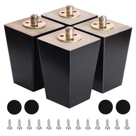 5 Inch Wood Furniture Legs, Wooden Couch Sofa Leg Feet Set of 4, Mid-Century Modern Black Square Replacement Legs for Sectional Nightstand Armchair Recliner Table Dresser Sideboard