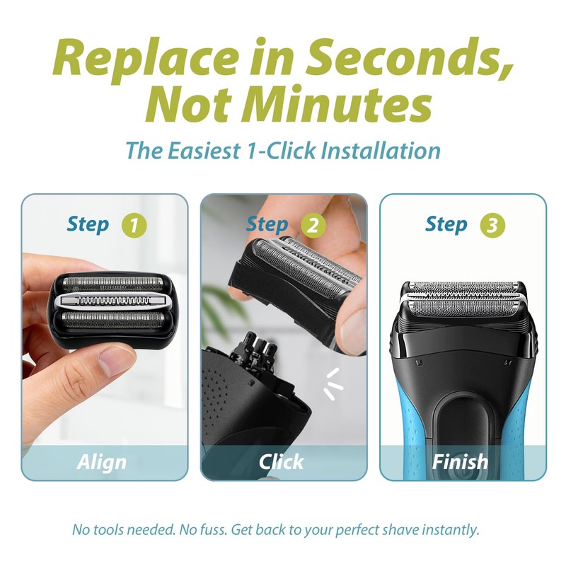 32B Replacement Shaver Heads, Compatible with Braun Series 3 Shavers