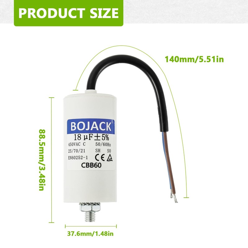 BOJACK 18uF 450V Motor Running Capacitor 40 x 70 mm
