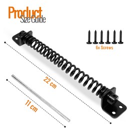 Gate Spring Closer for Wooden Gate Automatic Door Closer with Black Powder Coating Weather Resistant, Ideal for Outdoor Usage - 8'' Fittings Included