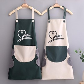 2 Pack Kitchen Cooking Aprons, Waterproof and Oil-Proof Wipe-able Hand Apron, Chef Apron with Pockets for Women Men Beige