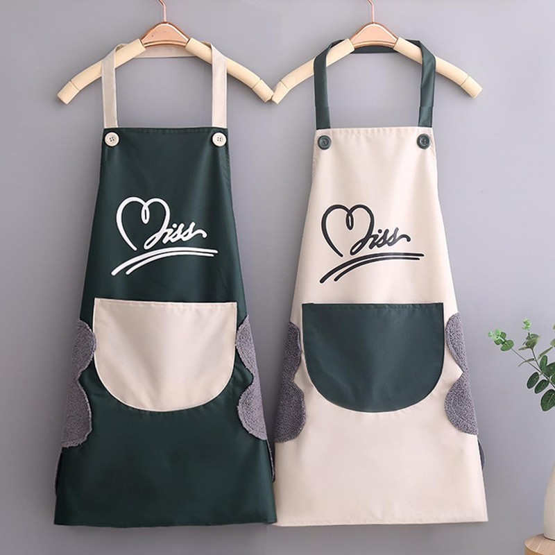 2 Pack Kitchen Cooking Aprons, Waterproof and Oil-Proof Wipe-able Hand