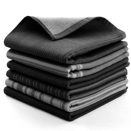 Lux Decor 6-Pcs Kitchen Towels Set 16x26 - Ultra-Absorbent, Soft, and Durable 100% Cotton Terry-Cloth Dish Towels - Perfect for Cleaning, Drying (Black)